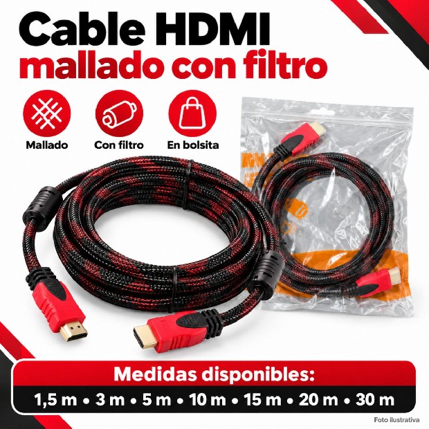 &u+ CABLE HDMI 5 MTS MALLADO CON FILTRO